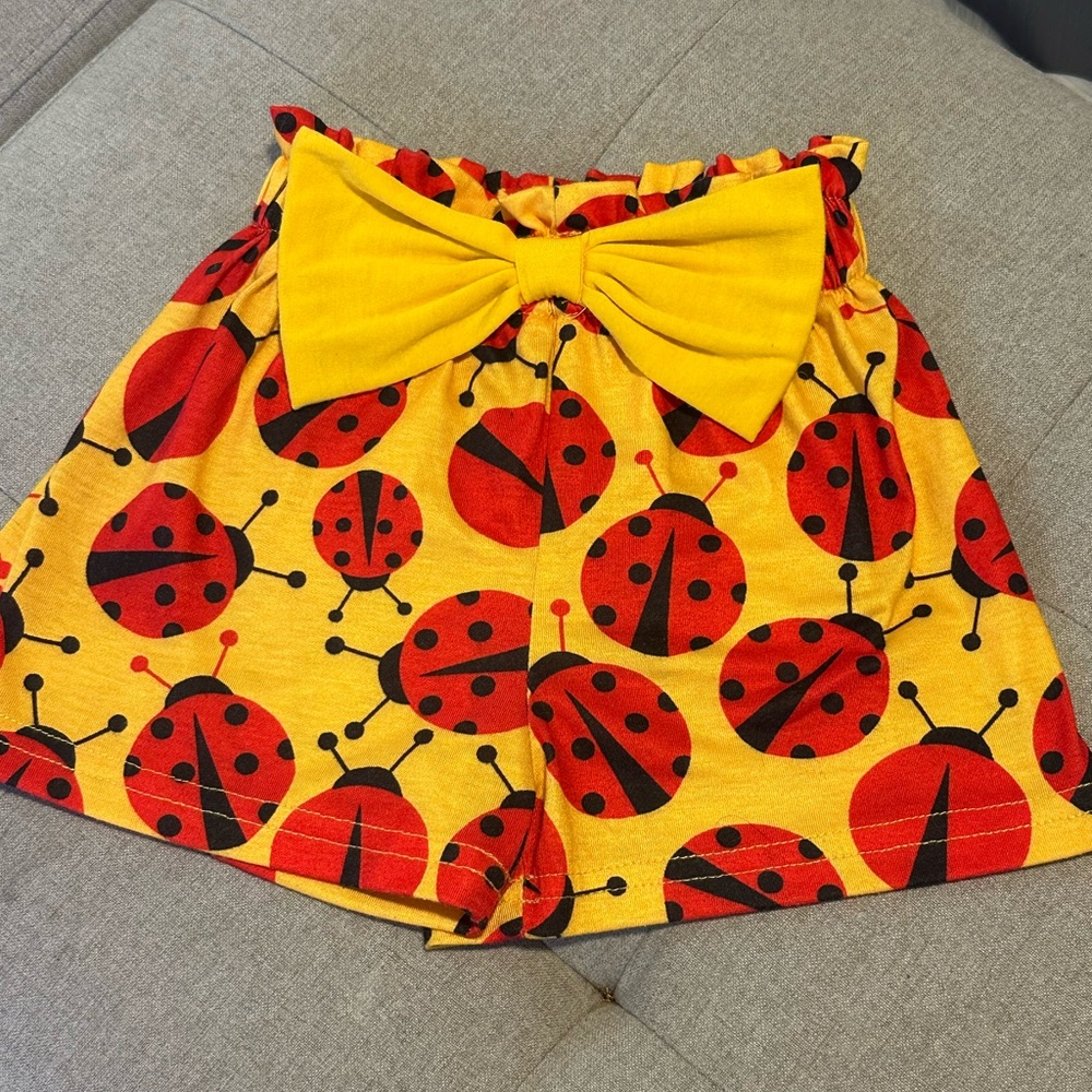Yellow and Red Ladybug Print Shorts